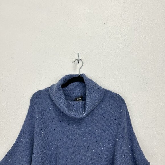 Pure Amici 100% Blue Speckled Poncho Knit Sweater Size M Kangaroo Pocket Stretch - Picture 2 of 8